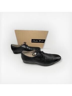 Clarks Mens Tie Black Leather Dress Oxford Shoes with Box Sz 14